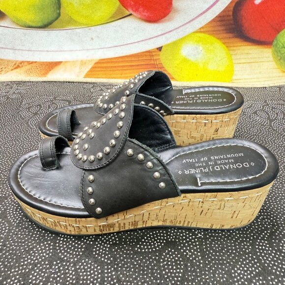 Donald J Pliner Black Leather Studded Platform Sandals Size 6M - Picture 1 of 9